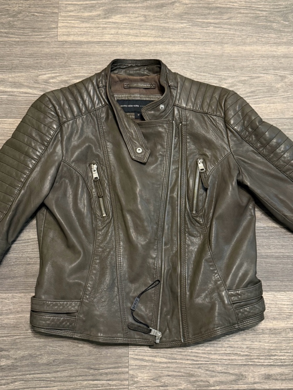 Classic Quilted Leather Biker Jacket - Olive